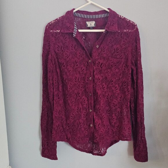 Volcom Maroon Lace Button Up Blouse - Picture 1 of 4